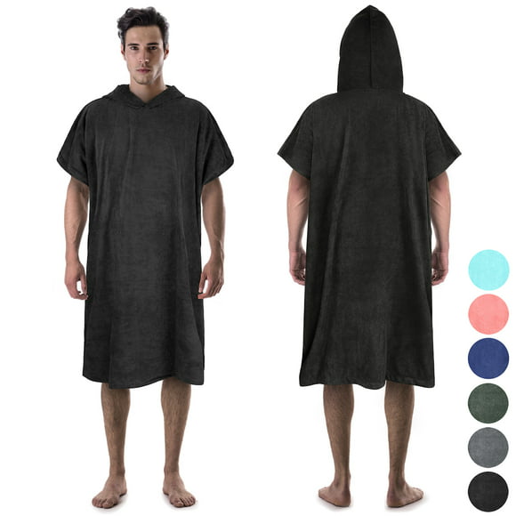 MIFXIN Beach Towel Changing Robe Microfiber Surf Beach Wetsuit Poncho Robe Hooded Quick Drying Surfing Swimming Beach Bath Towel One Size for Adult Men Women Black